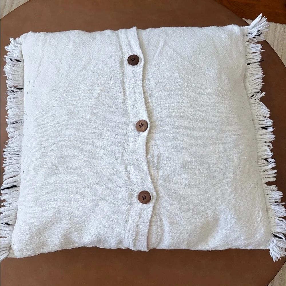 West Elm Cream and Black Striped Fringe Accent Pillow